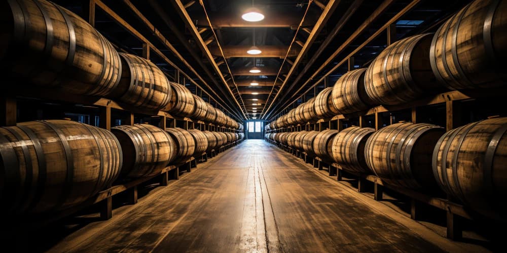 whisky barrel with filled whisky glass on top